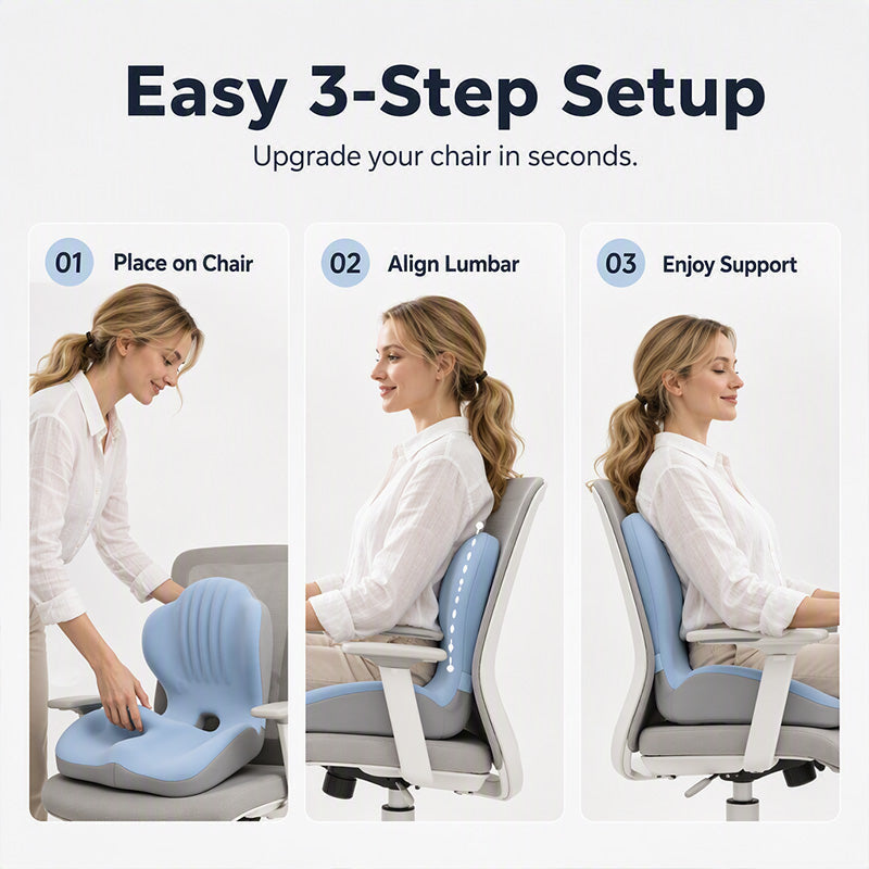 Ergonomic Memory Foam Seat Cushion with Back Support – Stay Comfortable All Day, Perfect for Office, Car & Home