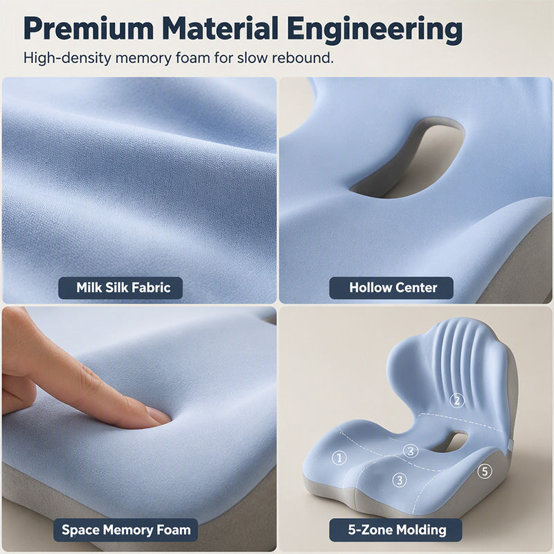 Ergonomic Memory Foam Seat Cushion with Back Support – Stay Comfortable All Day, Perfect for Office, Car & Home