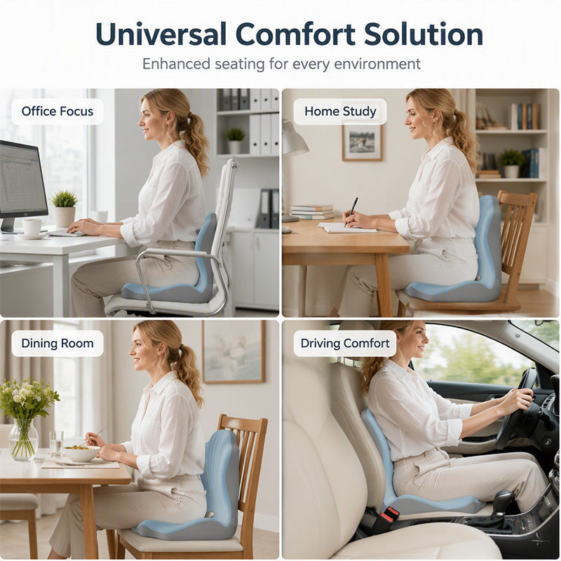 Ergonomic Memory Foam Seat Cushion with Back Support – Stay Comfortable All Day, Perfect for Office, Car & Home