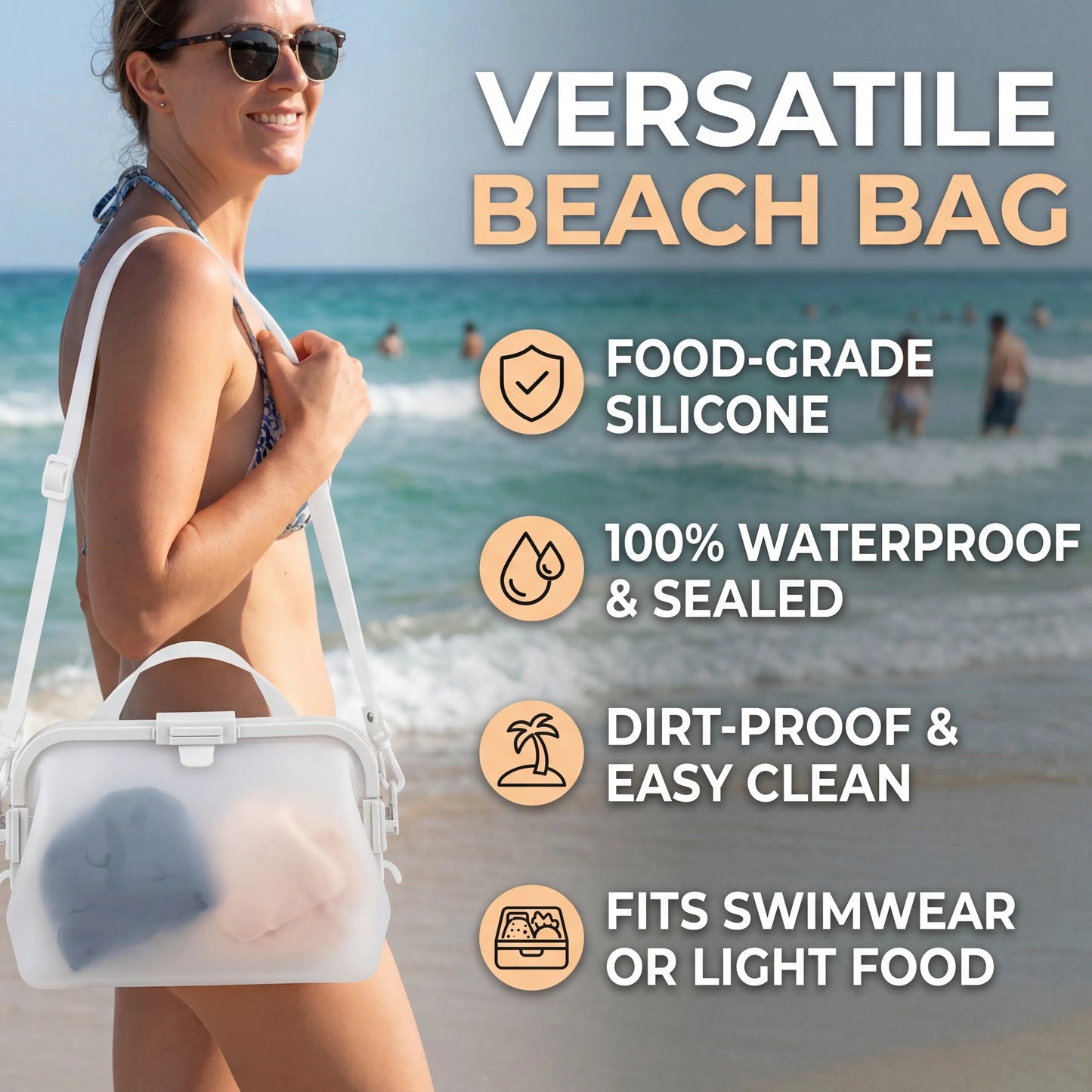 Waterproof Silicone Tote Bag, Leakproof Reusable HandheldStorage Bag Washable for Beach Hiking Camping Travel