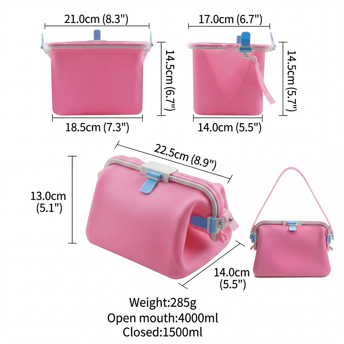 Waterproof Silicone Tote Bag, Leakproof Reusable HandheldStorage Bag Washable for Beach Hiking Camping Travel