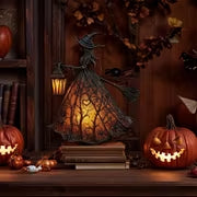 Halloween Witch Lamp, Stained Glass Witch Hat Lamp, Spooky Decorative Table Lamps, Indoor Holiday Party Atmosphere Lighting for Home, Porch, Tabletop Decor