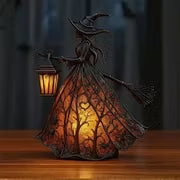 Halloween Witch Lamp, Stained Glass Witch Hat Lamp, Spooky Decorative Table Lamps, Indoor Holiday Party Atmosphere Lighting for Home, Porch, Tabletop Decor