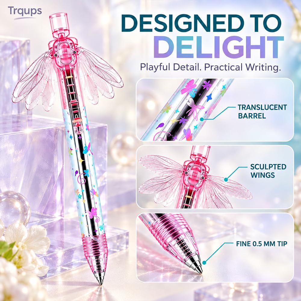 Gleaming Wings Dragonfly Pen, Dragonfly Ballpoint Pen with Moving Wings