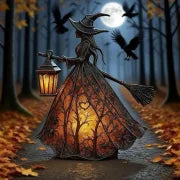 Halloween Witch Lamp, Stained Glass Witch Hat Lamp, Spooky Decorative Table Lamps, Indoor Holiday Party Atmosphere Lighting for Home, Porch, Tabletop Decor