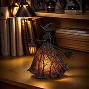 Halloween Witch Lamp, Stained Glass Witch Hat Lamp, Spooky Decorative Table Lamps, Indoor Holiday Party Atmosphere Lighting for Home, Porch, Tabletop Decor