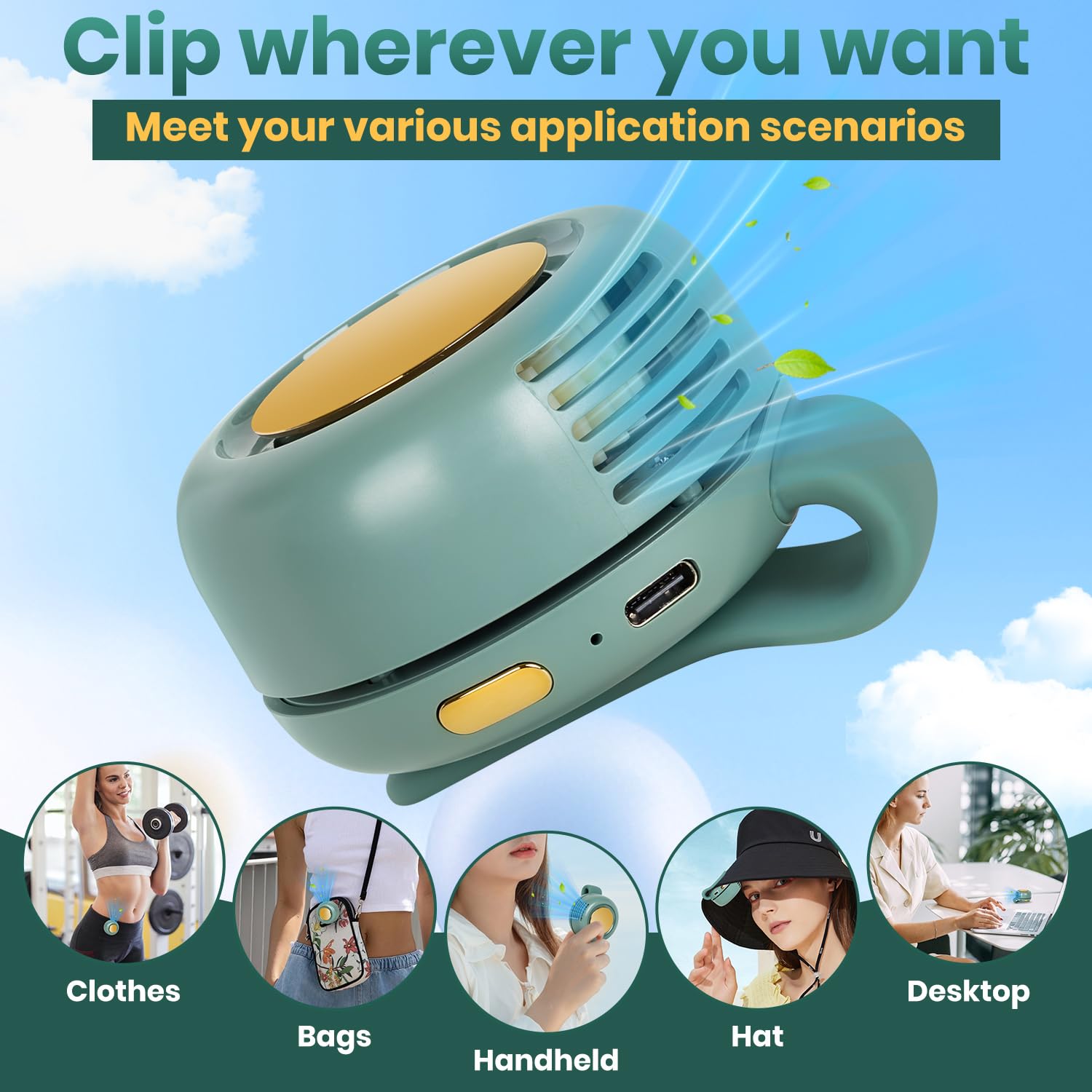 Portable Handheld Neck Clip Mini Fan